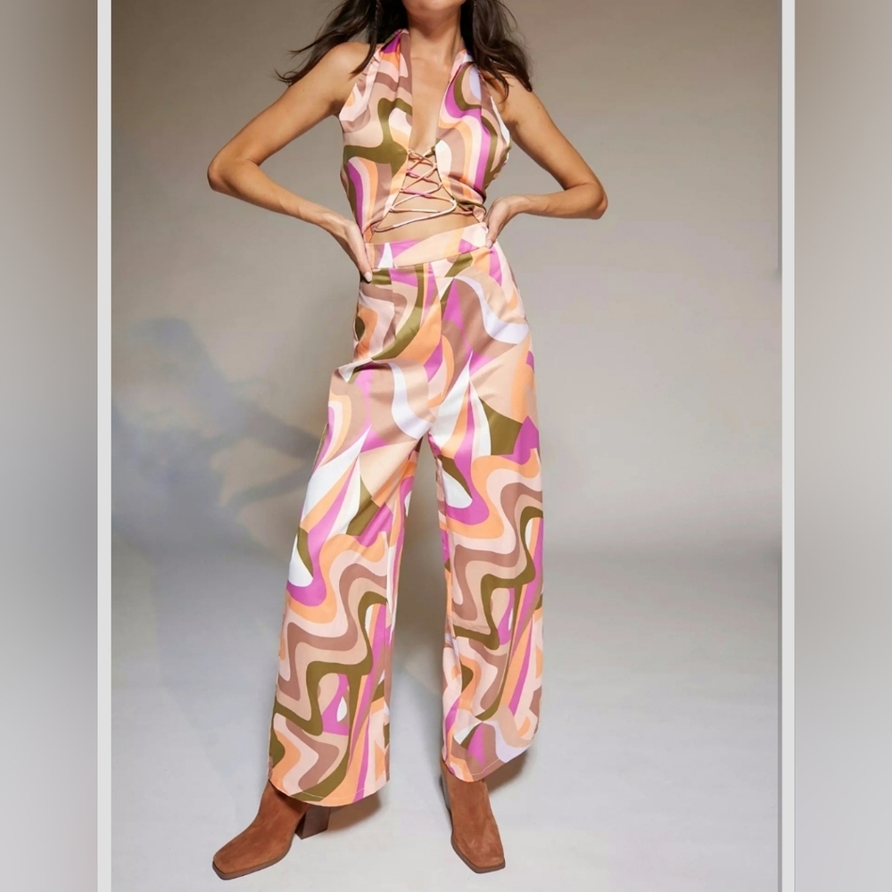 Urban Outfitters Multicolor Swirl Halter Jumpsuit